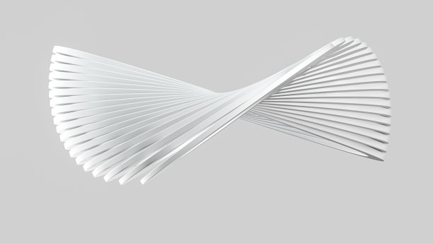 超现实的抽象艺术漩涡无限扭曲圆形形状在浅灰色哑光塑料材料白色背景黑白抽象3d插图图片下载