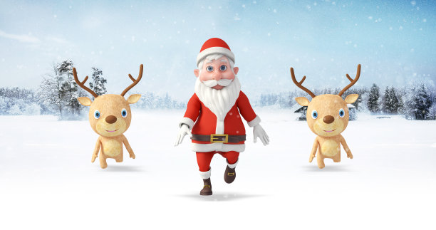 圣诞老人和他的驯鹿跳舞作乐。图片下载