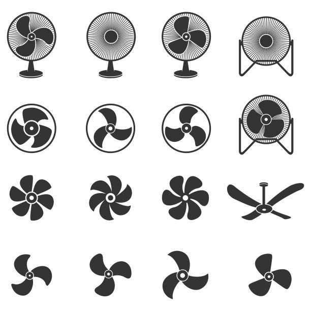 收集的风扇图标。孤立在白色背景上的符号。矢量插图。可编辑的中风图片下载