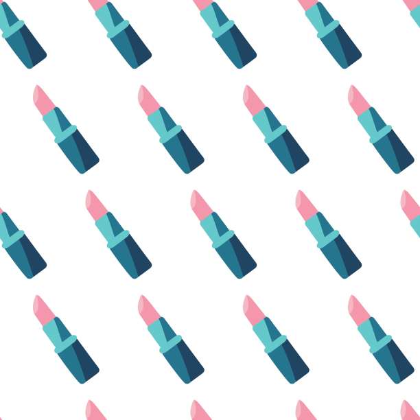 粉色唇膏可爱的化妆品矢量图形艺术无缝图案图片下载