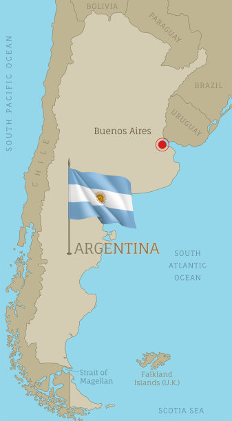 高度详细的阿根廷地图与旗帜和标签图片下载