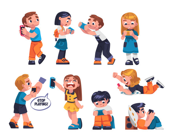 沉迷于游戏机的孩子们图片下载