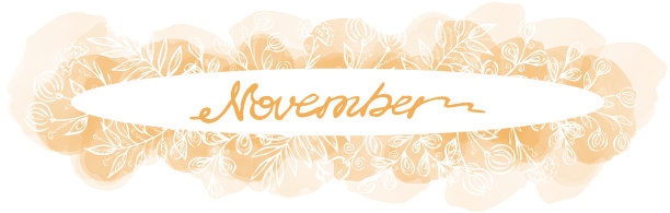 秋线艺术文本。橙色单线画一个11月在椭圆形框架与花卉元素和水彩斑点在白色的背景图片下载