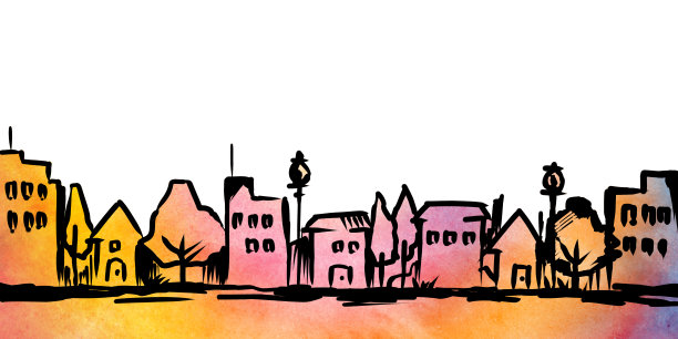 城镇景观线绘制图片下载