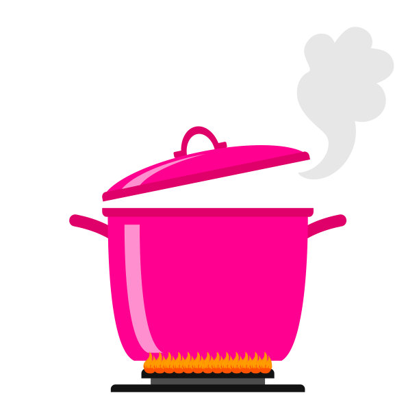煮沸锅孤立的白色背景。粉红色的煮锅图标。卡通插图。图片下载