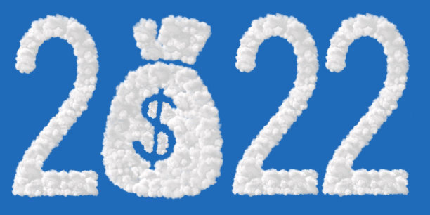 新的Year2022。云的形状是字母2022。零是以一袋钱的形式出现的。图片下载
