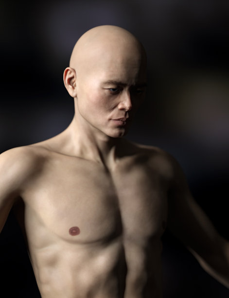 光秃秃的亚洲运动员男子。低调的工作室肖像。3 d渲染。图片下载