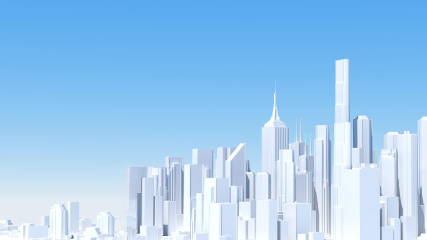 白色现代建筑城市模型的三维渲染。孤立在白色背景。图片下载