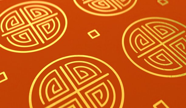 3d渲染中国金色经典吉祥图案中国新年背景微透镜。祝你好运。好运气。春节卷轴图片下载