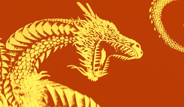 3d渲染中国龙金色风格经典吉祥图案中国新年背景微透镜。祝你好运。好运气。春节卷轴图片下载