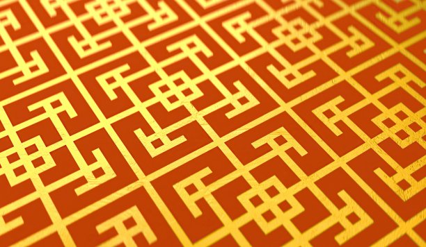 3d渲染中国金色经典吉祥图案中国新年背景微透镜。祝你好运。好运气。春节卷轴图片下载