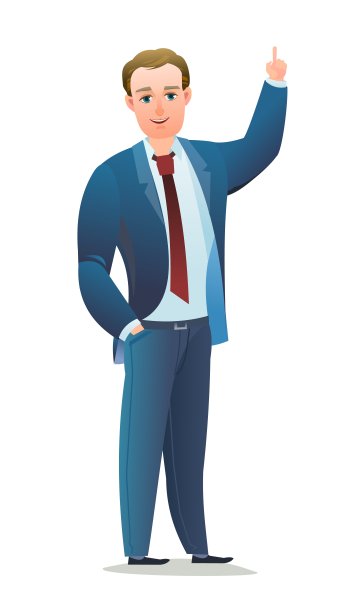 成功的商人。愉快的人站姿。西装革履的男士。卡通漫画风格平面设计。单独的字符。孤立在白色背景上的插图。向量图片下载