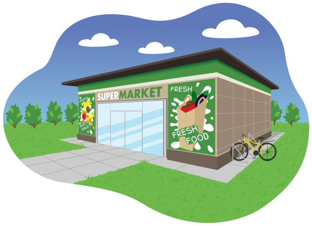 超市的全景图。新鲜食物和多汁水果图片下载