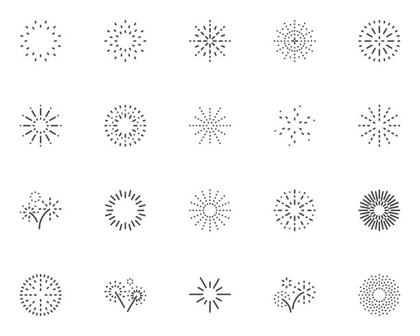 一套烟花图标，新年快乐，庆祝，生日和派对图片下载