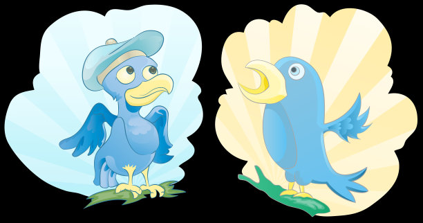 蓝色小鸟卡通插图孤立在黑色图片下载