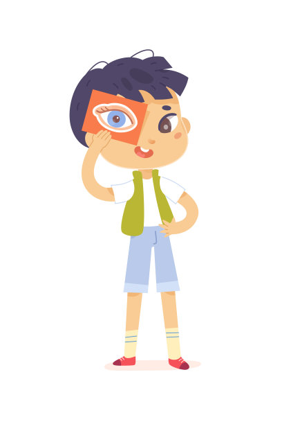 男孩学习视觉感官，手拿卡片，用人眼学习视觉图片下载