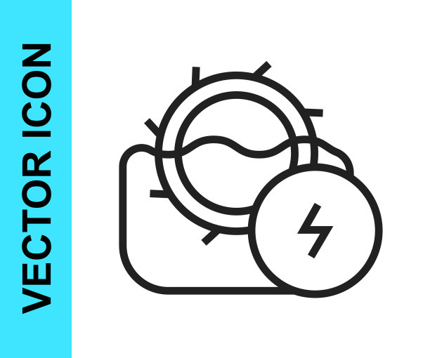 黑线水磨图标孤立在白色背景。水车的能量。水轮机。向量图片下载