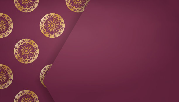 勃艮第颜色横幅模板与复古金色图案设计下的文字图片下载