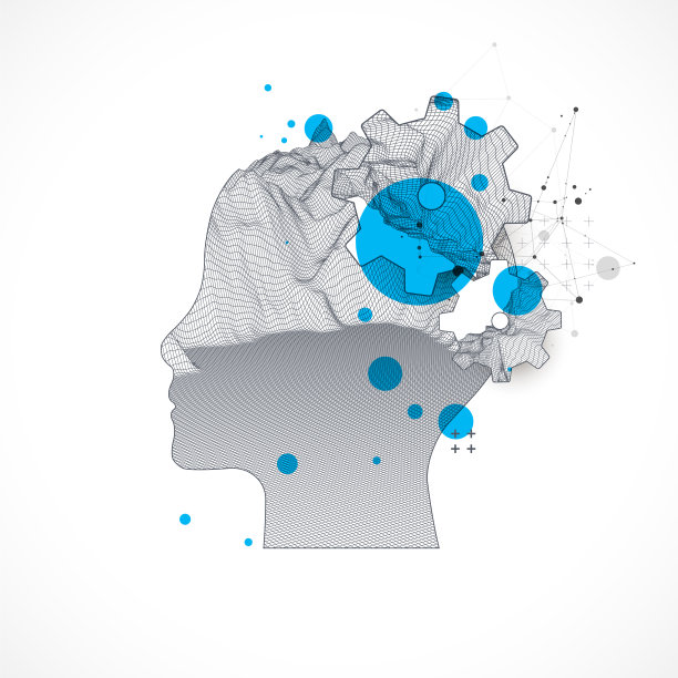 等高线中的地形。人的头是用带有齿轮的框架制作的。矢量艺术。图片下载