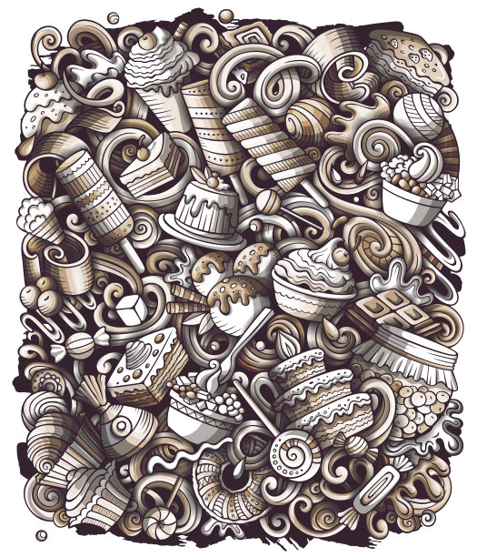 甜食卡通矢量涂鸦插图。图片下载