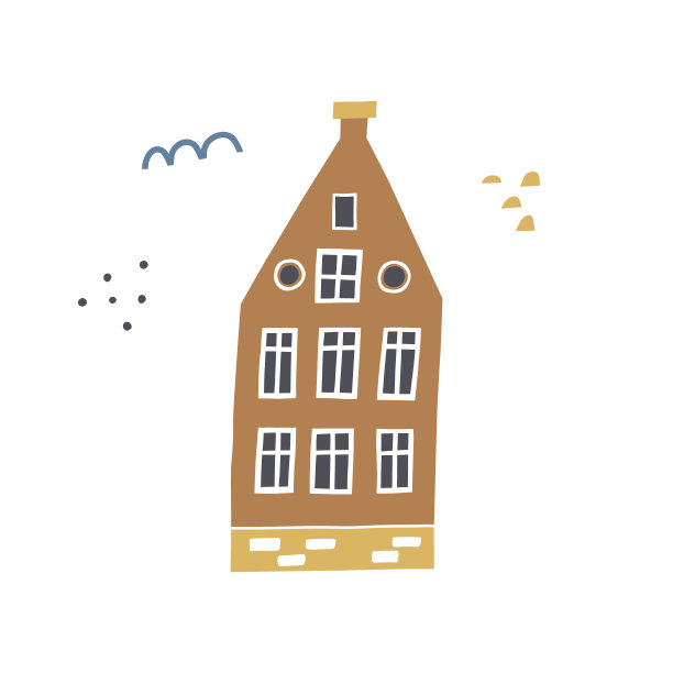 舒适的房子与抽象的形状在手画风格。北欧风格。适合t恤，服装，卡片，海报，托儿所装饰。孤立的白色背景矢量插图图片下载