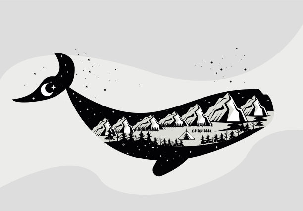 鲸鱼动物双重曝光图片下载