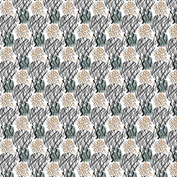 手绘数字抽象图案的黑色圆形线条和彩色斑点的白色背景图片下载