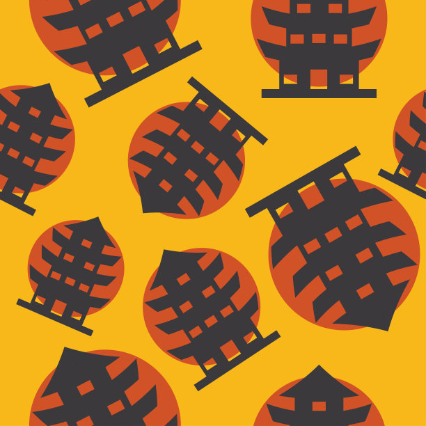 宝塔建筑标志。无缝图案与传统的日本建筑在日落的背景。东方古代建筑。亚洲设计印刷在织物，包装纸，墙纸，包装。向量图片下载