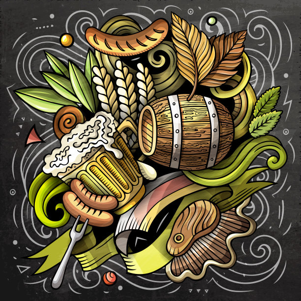 德国卡通矢量涂鸦黑板插图图片下载