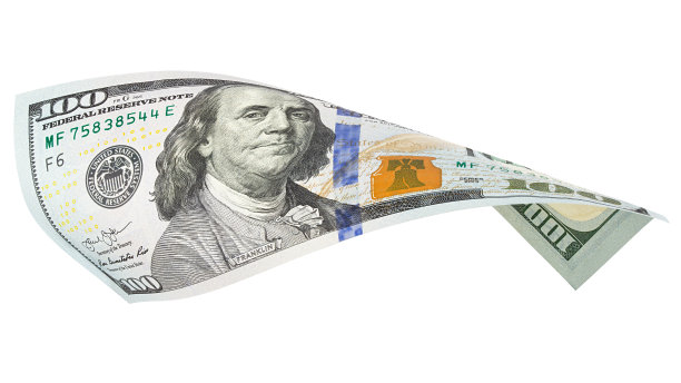 美元，100元，白色背景，剪切路径，全景深图片下载