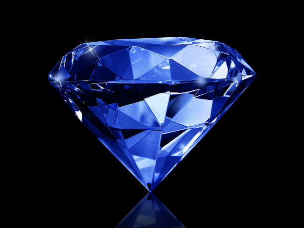 耀眼的钻石蓝色的宝石在黑色的背景图片下载