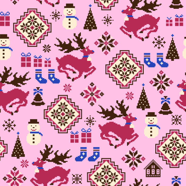 北欧传统图案，驯鹿和雪人，图片下载