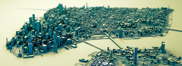 纽约鸟瞰图，曼哈顿和布鲁克林的建筑和街道，三维建筑。纽约图片下载