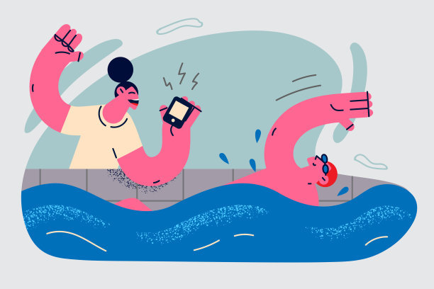 兴奋的教练查看游泳运动员的时间图片下载