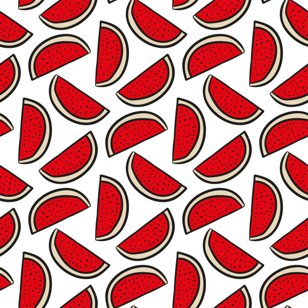 切成薄片的西瓜孤立在白色背景上。可爱的无缝模式。矢量平面图形手绘插图。纹理。图片下载