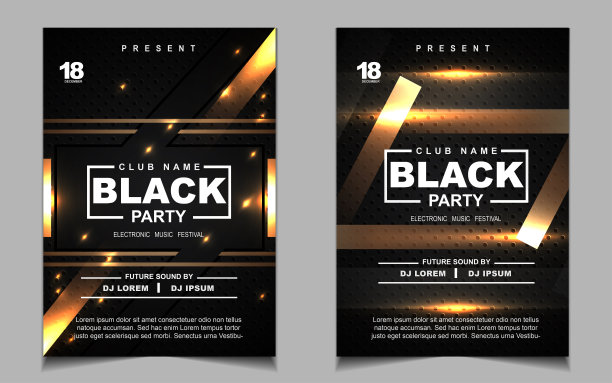 封面音乐海报传单设计模板背景与布局金色闪光的颜色在黑暗的风格。光电子矢量图形打印图片下载