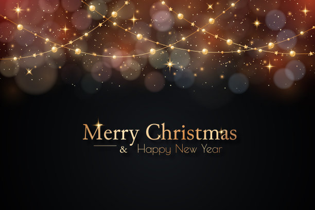 圣诞背景与金色闪光雪花，魔术灯和散景图片下载