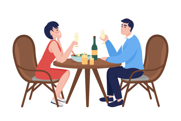 浪漫的夫妇庆祝半平颜色向量字符图片下载