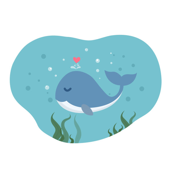 矢量可爱蓝鲸手绘。图片下载