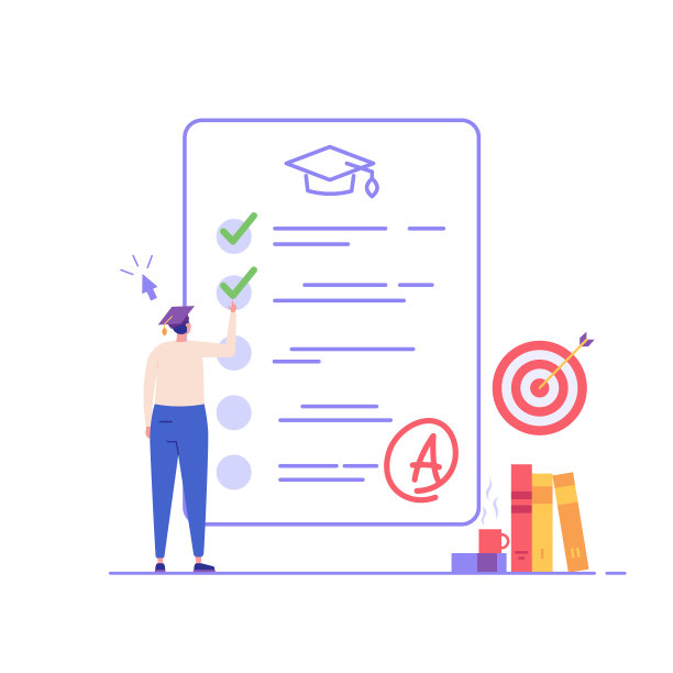 男子远程临时参加大学考试。学生写作测试。在线考试、在线调查、测试、在线学习的概念。矢量插图在平面设计的UI，横幅，移动应用程序图片下载