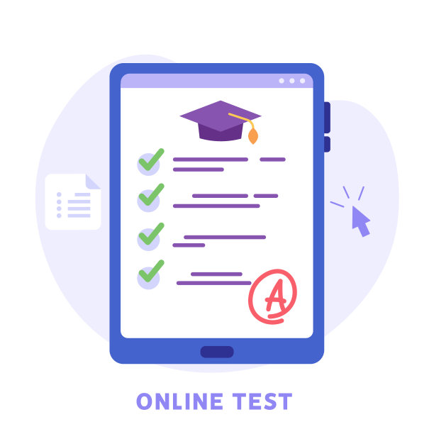 电话与大学考试远程和暂时。学生写作测试。在线考试、在线调查、测试、在线学习的概念。矢量插图在平面设计的UI，横幅，移动应用程序图片下载