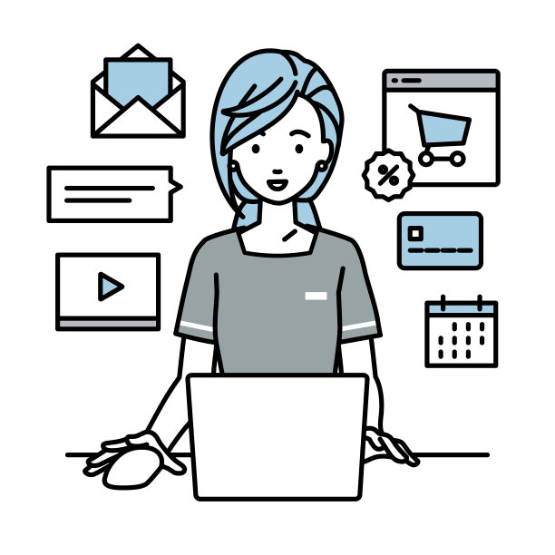 一个美容师女人使用笔记本电脑浏览网站，数字营销，支付，管理网上商店，并在她的办公桌上支持客户图片下载