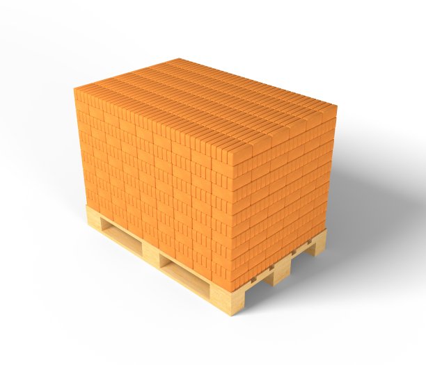3d渲染插图托盘与砖孤立的白色背景。现实的新红砖堆叠在木制运输托盘。用于房屋和墙壁建造的粘土砖。建筑材料。图片下载