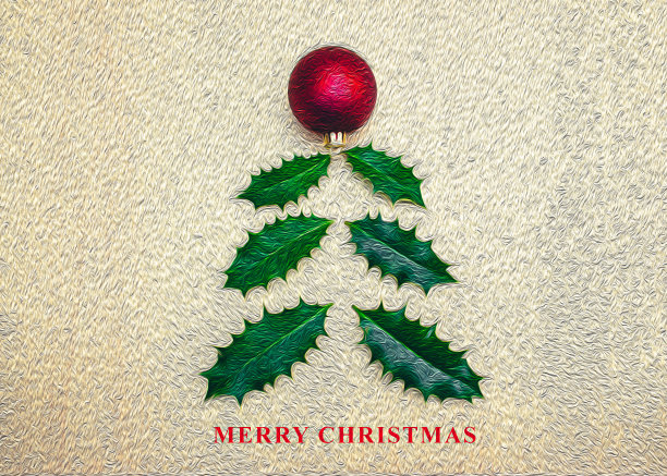 油画贺卡与抽象的圣诞树。图片下载