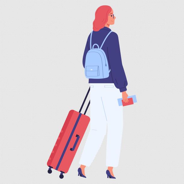 女人行李箱背包机票图片下载