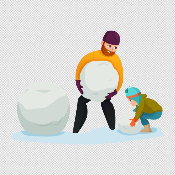 小孩大人雪球堆雪人图片下载