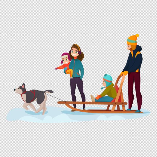 一家人滑雪雪橇图片下载