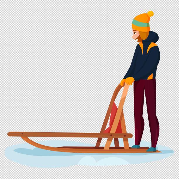 男人手扶雪橇雪地图片下载