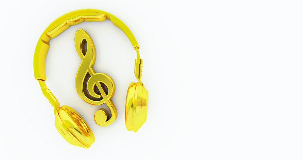 金色的音符，耳机在中间，概念音乐图片下载