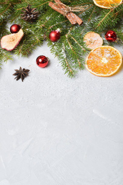 喜庆的圣诞背景。新年装饰。平面布局，俯视图图片下载